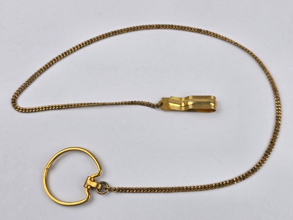 Vintage 19" Gold plated pocket watch FOB chain large hoop & clip - heavy
